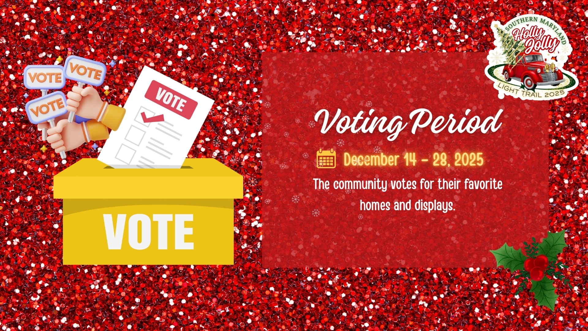 Holly Jolly Light Trail 2025 voting period for participants and visitors.