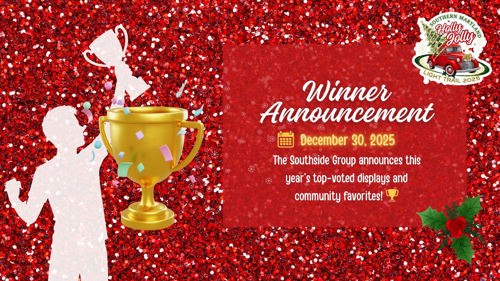 Announcement of Holly Jolly Light Trail 2025 winners.