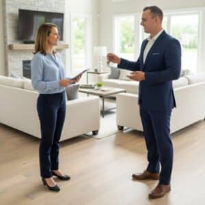 Real estate agent showing a home to a client.